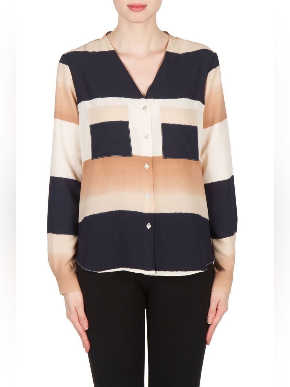 Joseph Ribkoff Navy/Beige/Off-White Blouse Style 173628 Size 10